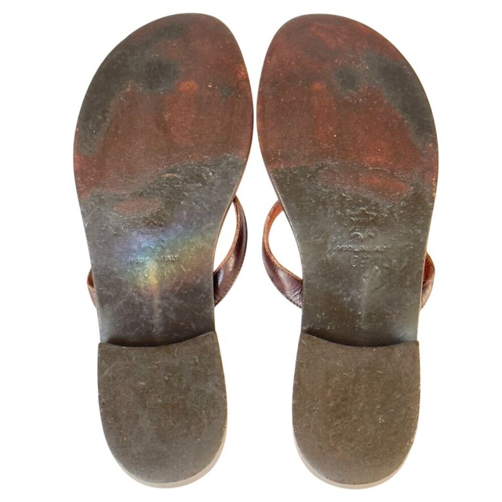 OSCAR De LaRENTA Women's Brown Leather Beaded Sandals Thongs Italy Size 39.5 - Picture 7 of 10